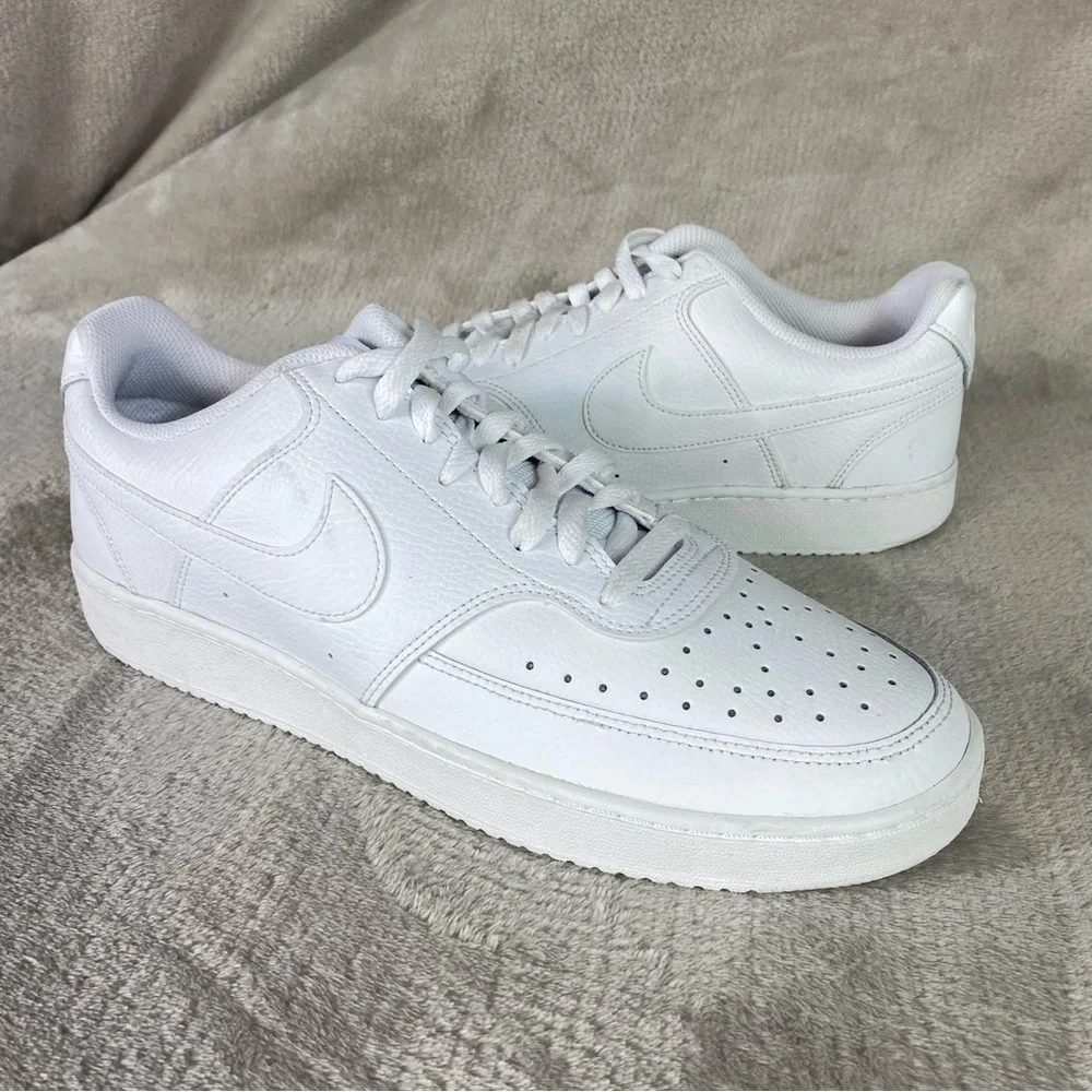 Nike Court Vision Next Nature Mens Sneakers Shoes 11 Triple White Leather NEW - Picture 3 of 10